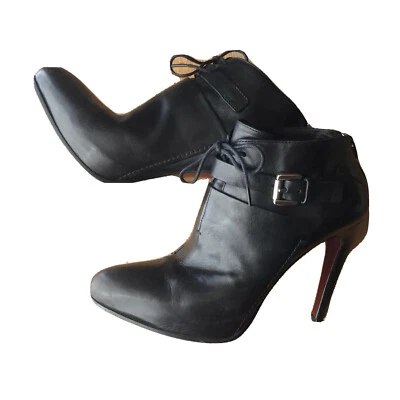 Sexy Womens Costume National Black Leather Stiletto Booties US Size 8 EU 38.5 Foto 1 de 4