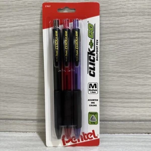 PENTEL Click-N-Go Ballpoint Pen 3PK Med Tip 1.0mm Assorted Ink Colors - Picture 1 of 3