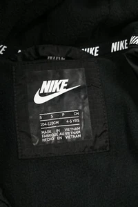 Nike Boys Hooded Puffer Jacket Black Gray White Sz 4-XS 5-S 6-M 3D Logo Zipped - Picture 1 of 27