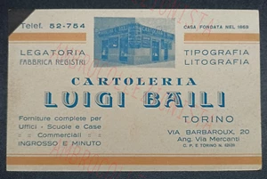 Biglietto Cartoncino Pubblicitario Inizi 900 Cartoleria Tipografia Baili Torino - Picture 1 of 2