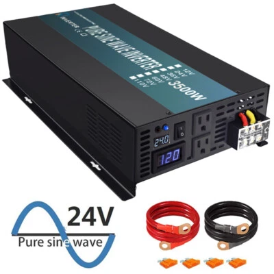 Casa rodante inversor de potencia de onda sinusoidal pura 3500 W 24 V 110 V 120 V 7000 W sobretensión coche camión campamento Foto 1 de 4