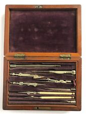 ANTIQUE VICTORIAN TECHNICAL DRAWING DRAFTING SET IN 2-TIER MAHOGANY CASE