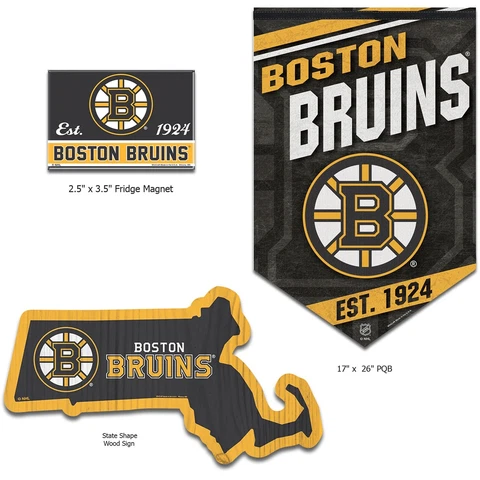 Boston Bruins NHL Game Room Fan Cave Wall Decor & Magnet 3 PC Set HTF Cover