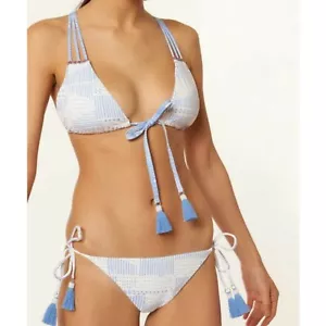 Dolce Vita Ukara Chambray Tassels Beaded Side Tie Triangle Top Reversible Bikini - Picture 1 of 12