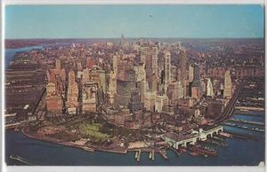 1960ʼs? Downtown New York City NYC NY Skyline Panoramic Aerial View Postcard - Picture 1 of 2