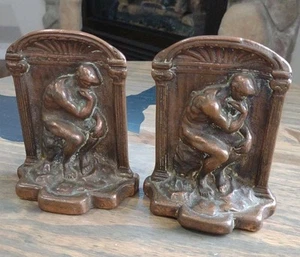 Fermalibri Rodin's Il Pensatore Alcova Metallo Fuso Pesante Colore Bronzo - Foto 1 di 5