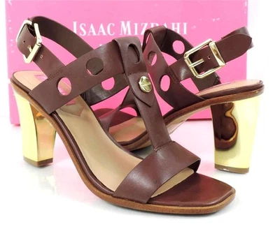 Isaac Mizrahi Sasha Tacones Metálicos Correa al Tobillo Sandalia Tachuelas Marrón Talla 7.5 Foto 1 de 4