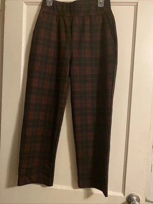 Loft Women's Burgundy  Plaid Leggings Ankle Pants Size Large (Med) Pull On Stret - Image 1 of 4