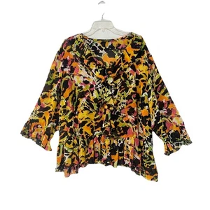 Belissimo Artsy Floral Ruffle Button Up Y2K Top Womens Size 3X Romantic Boho - Afbeelding 1 van 10