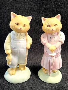 Pair of 1987 Hallmark Ginger Cats Figurines Anthropomorphic Male & Female - Picture 1 of 6