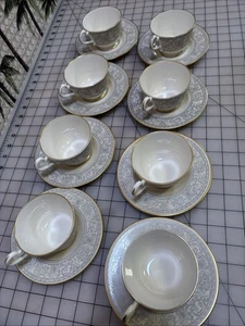 Lote de 8 juegos de tazas y platillos grises renacentistas franciscanos de colección platos tazas de té EE. UU. - Imagen 1 de 12