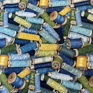 1 yd - Makower UK 100% Cotton Fabric - 328 Stash Cotton Reels - Free Ship - Picture 1 of 5