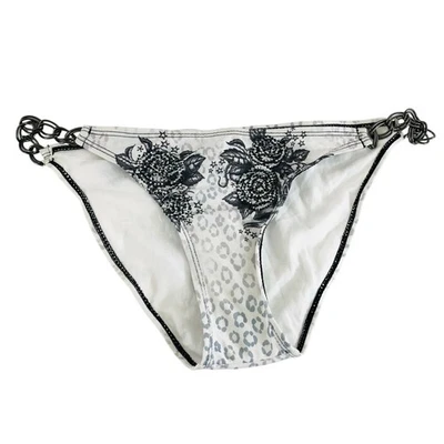 Sinful by Affliction Bikini Bottom Chain Roses Leopard Pistol Rhinestone White L - Image 1 of 4