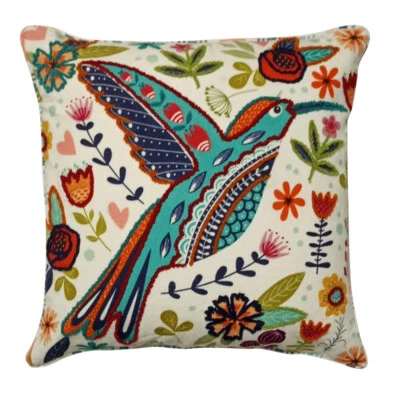 FUNDA DE COJÍN DE ALGODÓN BORDADA GUIADA A MANO JARDÍN FLORAL Foto 1 de 3