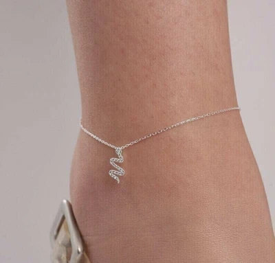 Anklet 0.20Ct Lab Created Diamonds Women Snake Charm Chain 14K White Gold Finish - Image 1 of 2