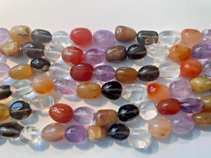 COLORFUL ONE STRAND 15" OVAL SMOOTH NUGGETS QUARTZ AMETHYST AGATE SMOKY QUARTZ - Picture 1 of 5