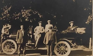 Real Photo Postcard RPPC ~ Six Men and Early Automobile - Picture 1 of 3