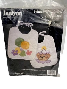 VTG 1991 Janlynn Choo Choo Teddy Bib Pair Stamped Cross Stitch Kit # 54-45 - Picture 1 of 4