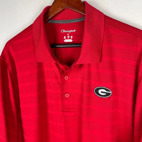 Georgia Bulldogs Polo Shirt Men Large Red Wicking Champion Dri-Fit Performance Cover