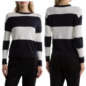 Maglione girocollo a righe bianco e nero T Tahari - Foto 1 di 8
