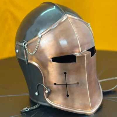Casco Barbuta Acero 18G Doble Tono Cobre y Gris Armadura Ideal para LARP Foto 1 de 4