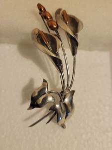 Mexico Silver Vintage Calla Lilly Brooch Pin - Picture 1 of 10