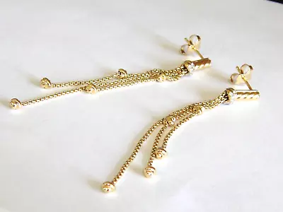 $2900 DAVID YURMAN 18K GOLD  HELENA CHAIN DROP  DIAMOND EARRINGS. - Image 1 of 4