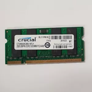 Crucial 2GB 2GB DDR2 800MHZ PC2-6400S 200pin SO-DIMM Laptop RAM Speicher PC2 6400 - Bild 1 von 1