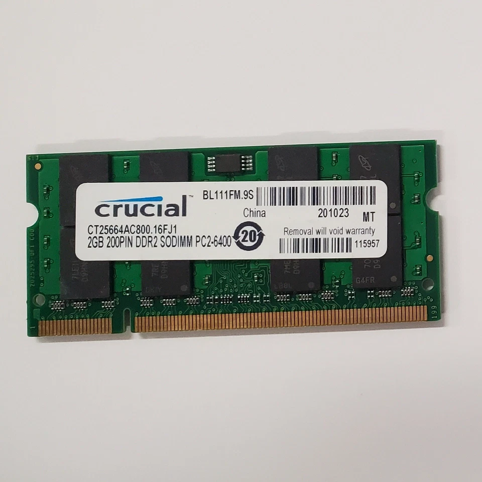 Crucial 2GB 2 GB DDR2 800Mhz PC2-6400S 200pin SO-DIMM Laptop RAM Memory PC2 6400 - Image 1 of 1