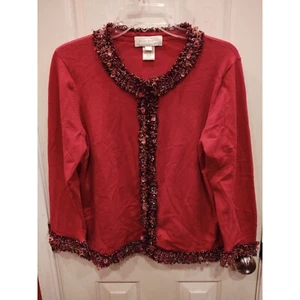 Vintage Susan Bristol L Damen-Cardigan rosa Fuschia funkelnd Chenille-Hakenauge - Bild 1 von 9