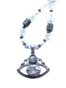SHANKARI Pendant EYE of HORUS Goddess Necklace BLUE TOPAZ Quartz Silver Signed - Picture 1 of 6
