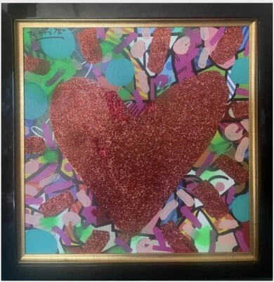 Romero Britto Original painting “Red Heart Light” on canvas  - Image 1 of 4