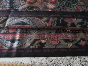 1 yard 10" x 54" Fabric Kenmill 1990 Screen Print Upholstery Black Flowers - Picture 1 of 8