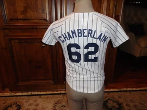 Maglia da baseball vintage Majestic bianca cucita GESSATO New York Yankees MLB Yth M - Foto 1 di 10