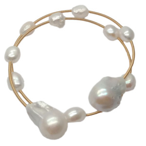 White Baroque  Freshwater Pearl Keshi Pearl Adjustable Bracelet