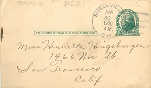 Postap card Shellville CA DPO 2 Somona County 1920 - Picture 1 of 2