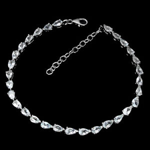 Unheated Pear Aquamarine 5x3mm White Gold Plate 925 Sterling Silver Bracelet 7.5