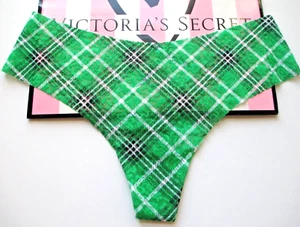 VICTORIA'S SECRET PINK No Show Lace Thong Panty VS Green Plaid S M L XL - Picture 1 of 5