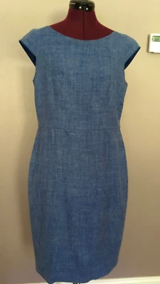 MAX MARA женщин шелк/лен/шерсть платье-футляр меланж синий/белый размер 12 - Изображение 1 из 4