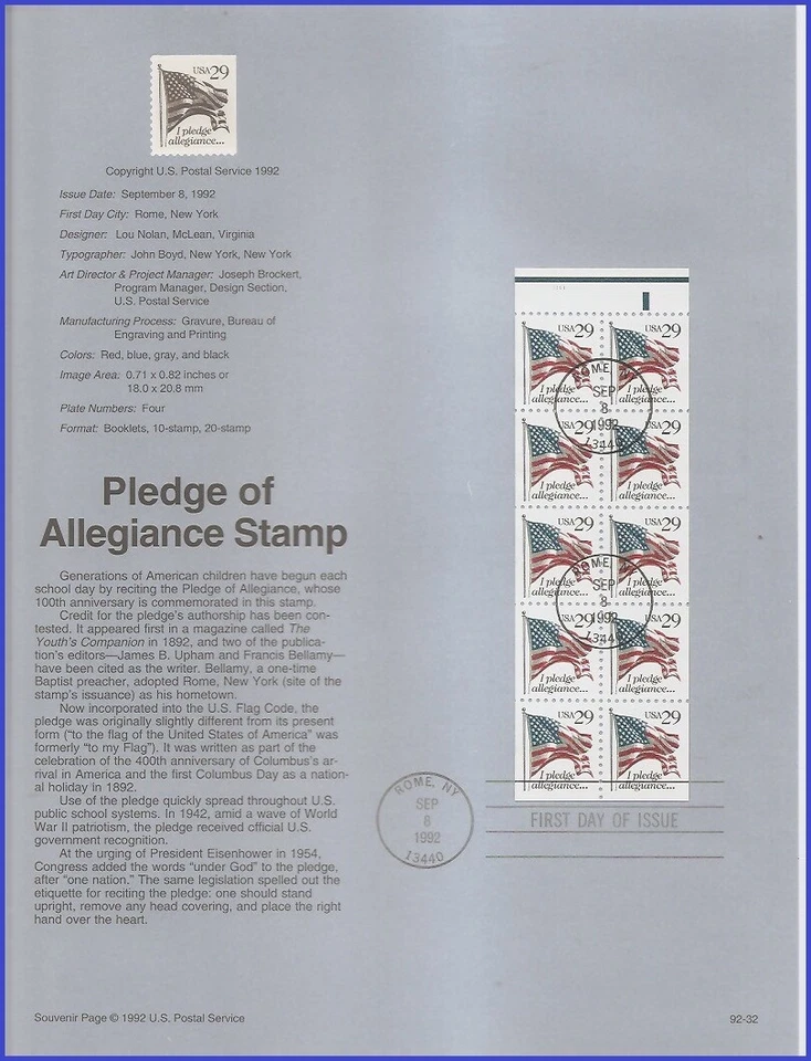 USA8 #2593a U/A SOUVENIR PAGE FDC BKLT  Pledge of Allegiance - Black 29 & USA - Image 1 of 1