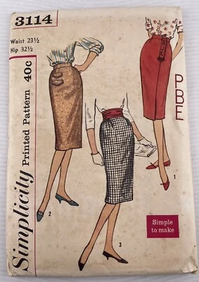 Skirt Slim Pencil Straight 23.5” Simplicity 3114 Sewing Pattern 50's UC FF Easy - Image 1 of 3