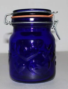 Cobalt Blue 1984 Crownford Heart Canister Jar Wire Bale 6-1/2" Tall Original - Picture 1 of 15