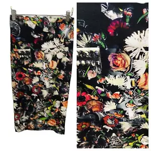 MCQ Alexander McQueen Stretch Floral Pencil Skirt SZ XS Black - Picture 1 of 9