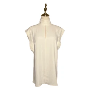 Zimmerman White Twill Turtleneck Blouse Top Size 0 Keyhole Feminine Minimalist - Picture 1 of 14