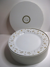 1996 Pampered Chef Holiday Celebration 8" Plate Set-  White Gold Stars Swirls