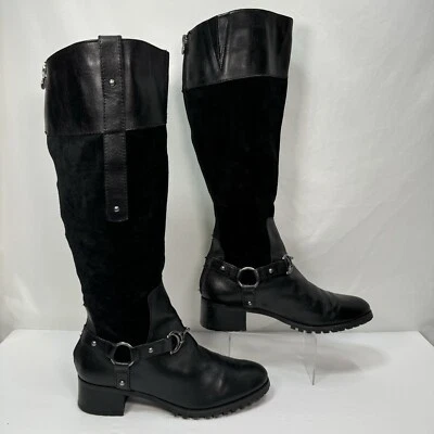 Botas de Montar Etienne Aigner Arnés de Gamuza y Cuero Negras Talla 8M Cremallera Trasera Foto 1 de 4