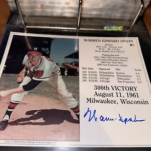 1990 TV Sports Mailbag Warren Spahn Autographed 8" x 10" 300th Victory Milwaukee - Picture 1 of 5