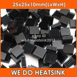 100pcs Heatsink Slotted Black Anodized 25x25x10mm For IC Packages,BGA,PGA - Afbeelding 1 van 10