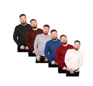 Men's Slim Fit Plain Crew Neck Jumper Round Neck Winter Top Long Sleeve (8302) - Picture 1 of 18