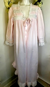 Vintage Sears Take Nine Maternity Wear Pink White Lace Robe Size Large Cotton - Picture 1 of 24